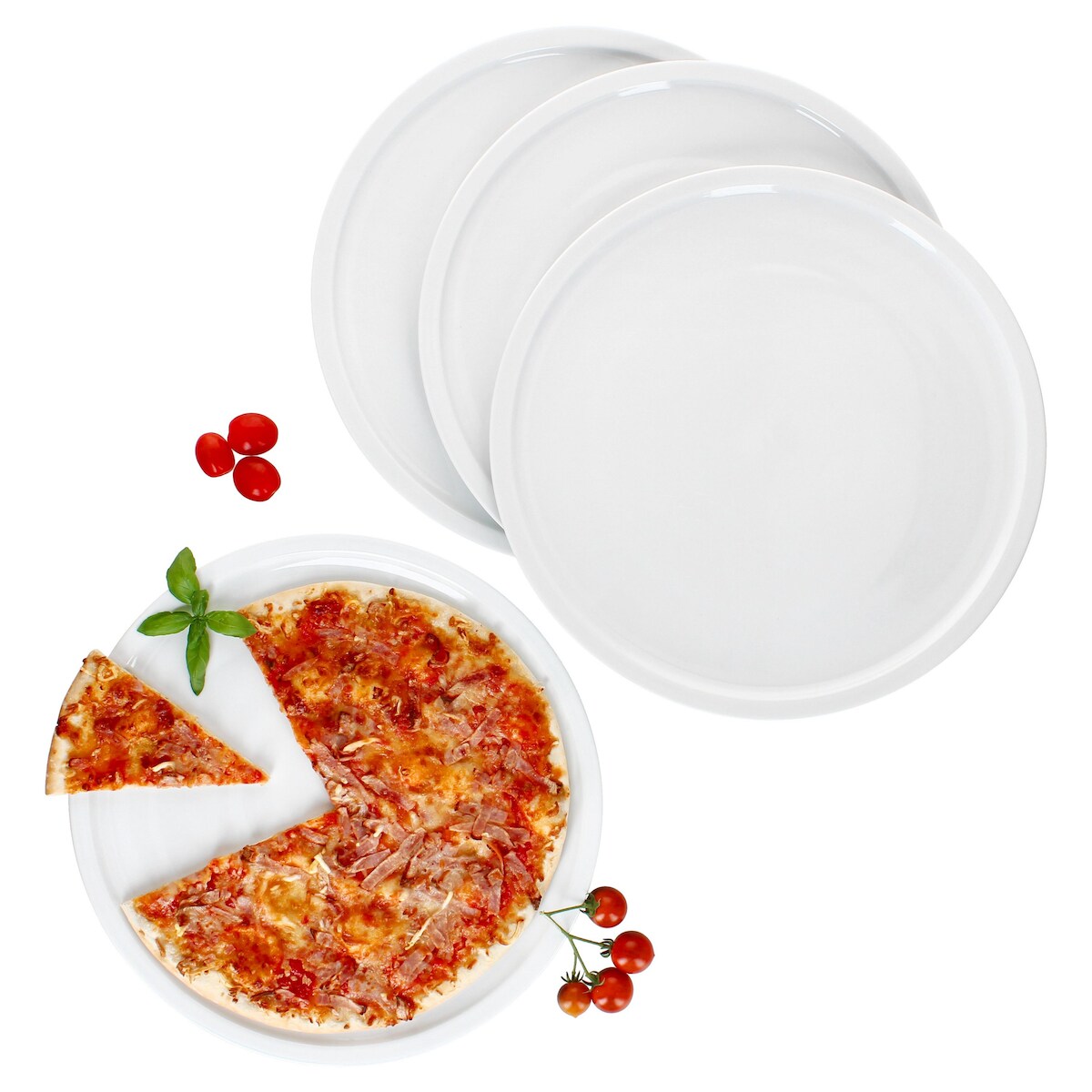 4er Set Bianco XL Pizzateller Ø33,5cm 4 Personen Teller weiße große Platte Image