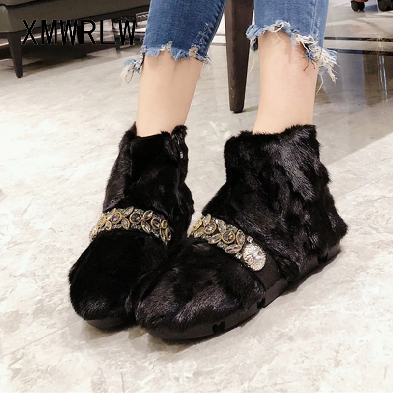 XMWRLW Frauen Stiefeletten Mode Strass Pelz Schnee Stiefel Für Frauen Winter Schuhe Non-Slip Damen Ankle Boot Frauen winter Schuhe