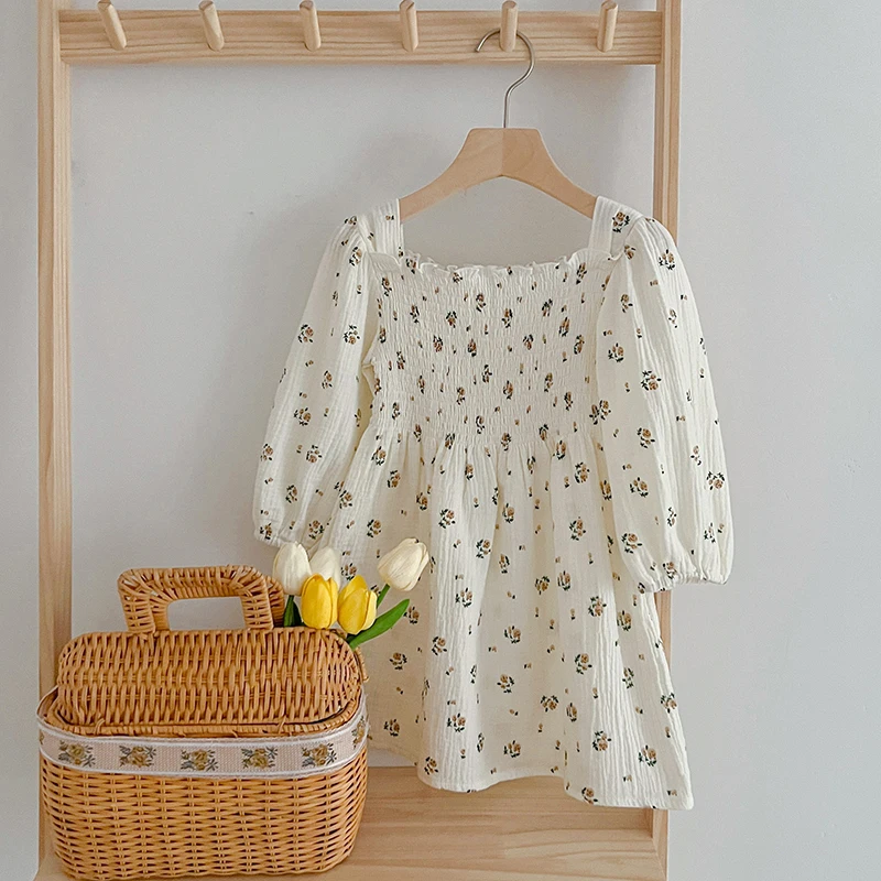 Herbst Kinder kleidung Baumwolle Rose Blume Kleid Gaze lose 1-6y Baby Mädchen Kleid Frühling Mode Prinzessin lässig Kinder Kleider Image