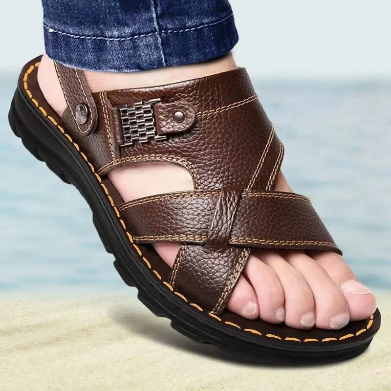 Sommer Männer Leder Sandalen Aus Echtem Leder Nicht-slip Männer Schuhe Hausschuhe Outdoor Dicken sohlen Strand Schuhe Comfor Weiche Männer alias