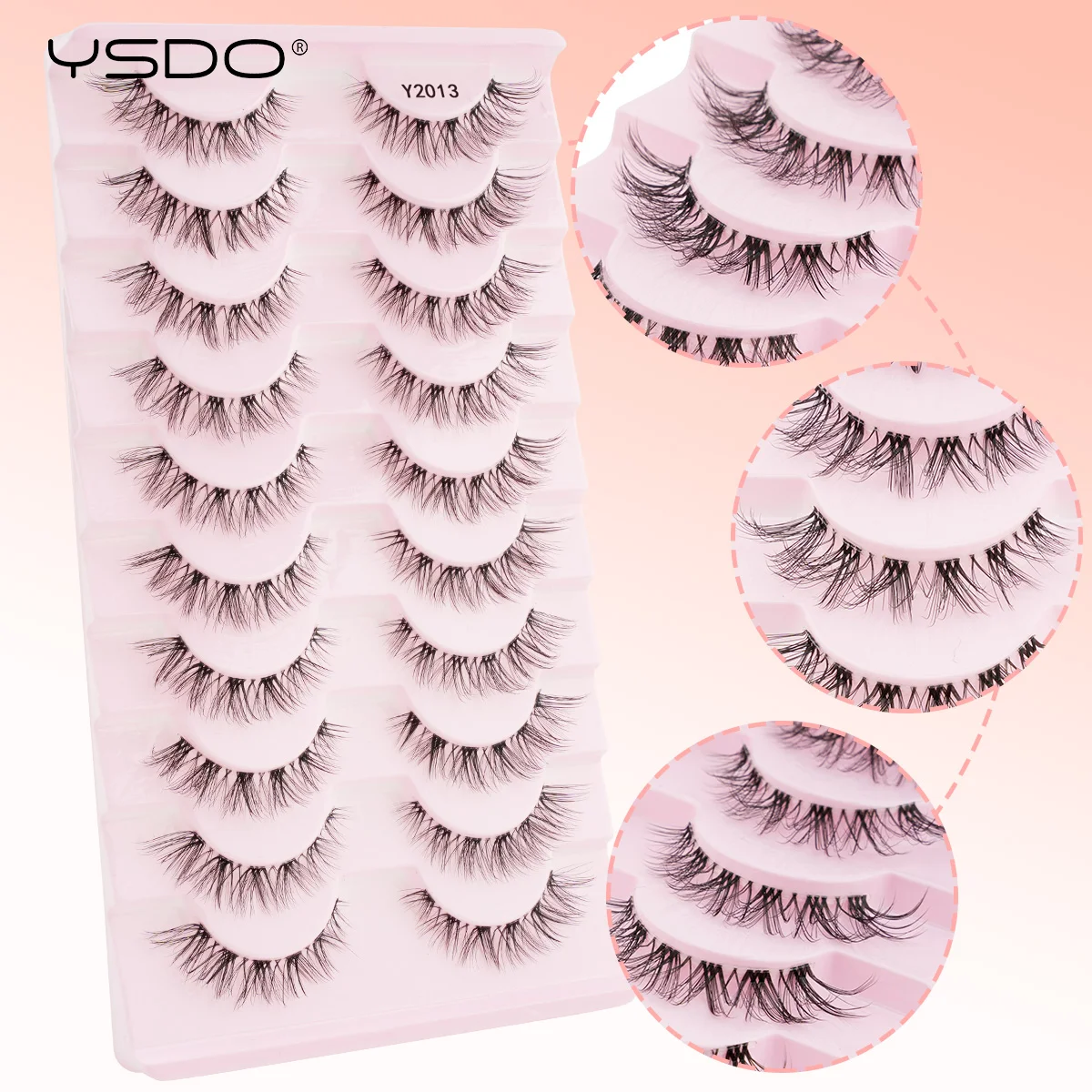YSDO Natürliche lange Wimpern, 10 Paar, zarte, weiche 3D-Nerzwimpern, wiederverwendbar, Katzenaugen-Wimpern, Make-up, Wimpernverlängerung, künstliche Cils Image