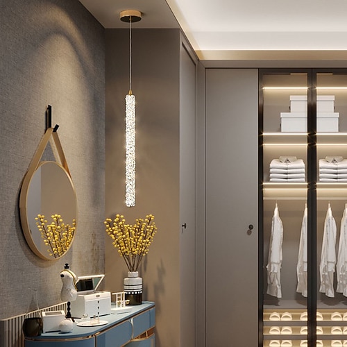 LED-Pendelleuchte, warmweiß, 53 cm, 1-flammig, nordisches Kristall-Nachttischlicht, lange Röhre, Kristall-Hängelampe, Kücheninsel, höhenverstellbare Hängelampe, Nachttisch-Hängelampe, Dekor für Image