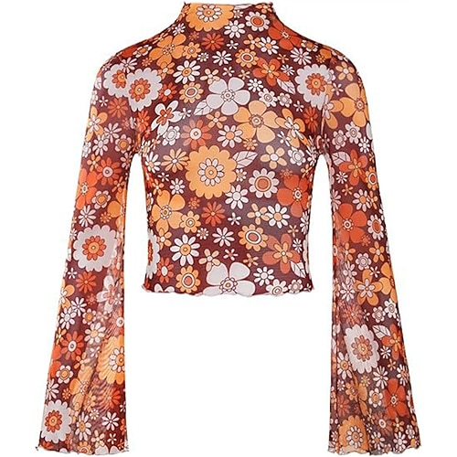 Retro Vintage 1970er Disko Bauchfreies Top Hippie Druck Kostüm Damen Königstag Maskerade Party / Abend Pride Parade Pride-Monat Erwachsene Oberteil Image