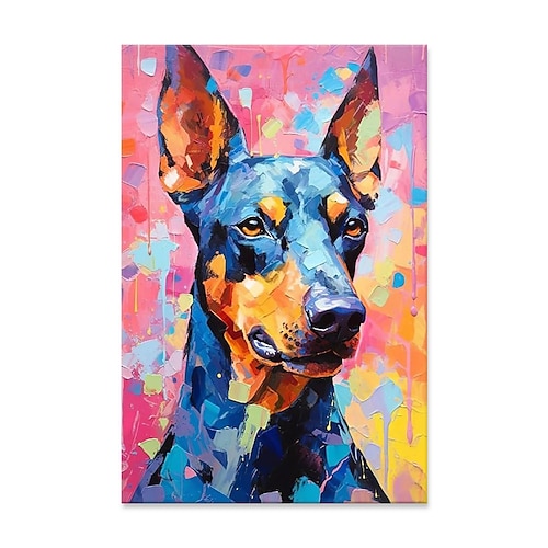 handgefertigte Ölgemälde auf Leinwand, Wandkunst, Dekoration, modernes Tier, abstrakt, farbiger Hund für die Inneneinrichtung, gerolltes, rahmenloses, ungedehntes Gemälde Image