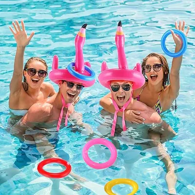 1 Set of Flamingo Inflatable Hoop Toy Throwing Swimming Pool Game Props Outdoor Swimming Pool Beach