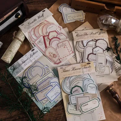 50 pcs Vintage Sticker material package DIY labels message bottoming retro plant hand account