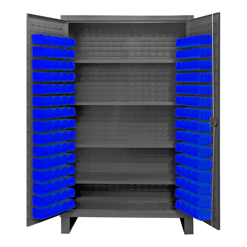 "Durham Mfg 12 Gauge 48"" x 24"" x 78"" 4-Shelf Storage Cabinet with 120 Blue Bins HDC48-120-4S5295"