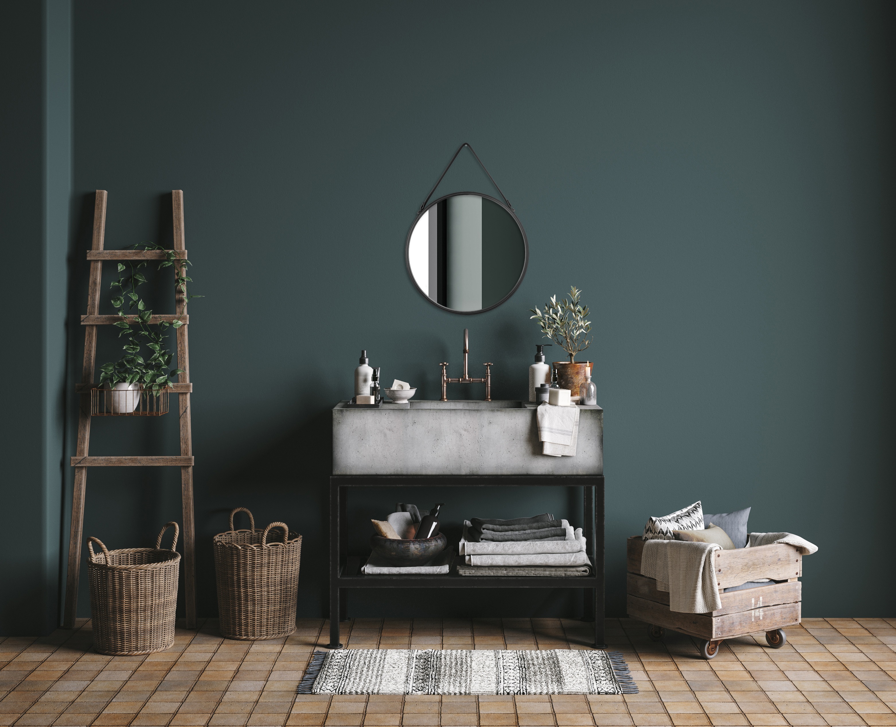 Spiegel MIRRORS AND MORE "Cornelia", schwarz, B:55cm H:55cm Ø:55cm, Metall, Spiegel, runde Form mit Lederband Image