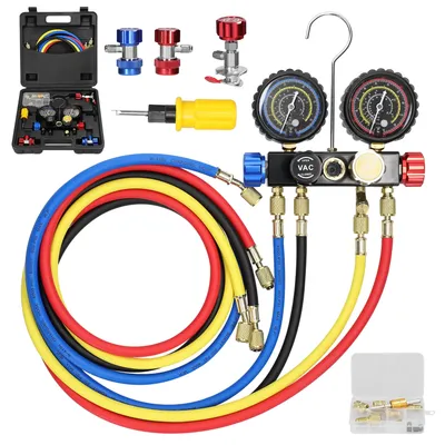 Manifold Gauge Set Air Conditioning Refrigerant Charging Tool 4-Way Dual-Value Pressure Gauge for R22/R134a/R410a Refrigerant