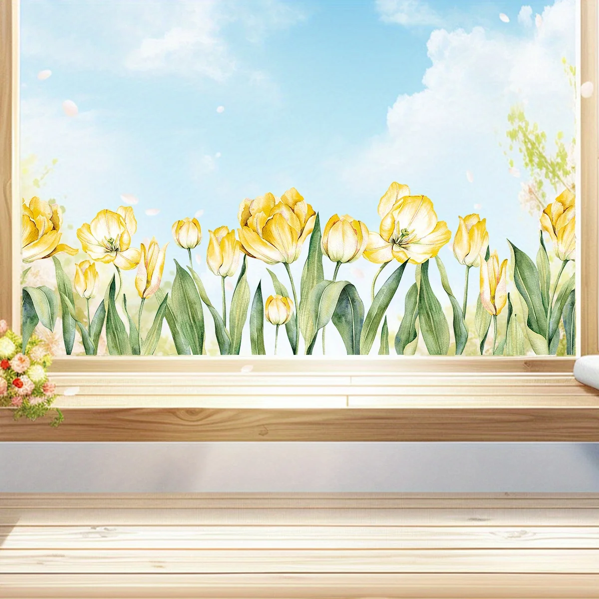 Aquarell schöne gelbe Blumen Pflanzenkunst Fensteraufkleber abnehmbar für Schlafzimmer Wohnzimmer Fensterdekoration Wandtattoos