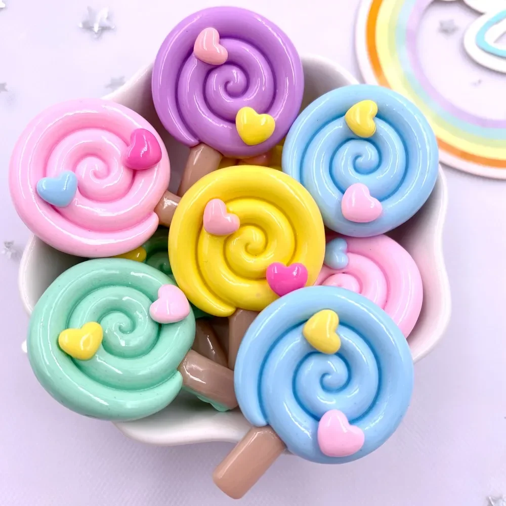 Figurines en résine colorée peinte, gros amour, sucette, Cabochon à dos plat, pierre, nœud, accessoires de noël, artisanat de scrapbooking, bricolage, 10 pièces