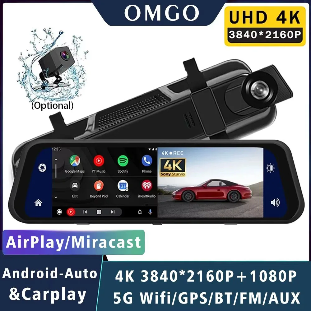 10 "Auto Dvr 4K 3840*2160P Carplay Android Auto GPS 5G WIFI AUX Dash Cam Stream rückspiegel Dashcam Kamera Stick Recorder FM Image