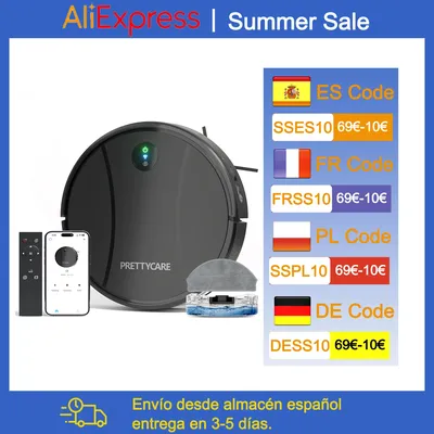 PrettyCare C2 Roboter Staubsauger und Boden wischer, 4000pa Absaugung, Roboter Staubsauger mit Auto Image