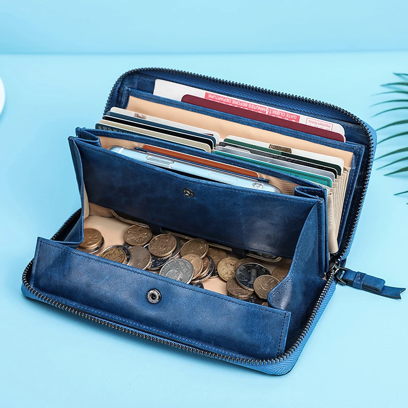 Contact'S Echtes Leder Brieftasche Frauen Lange Kupplung Mode Marke Damen Geldbörsen Kartenhalter Reißverschluss Münzfach Hohe Qualität Image