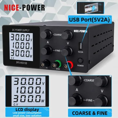 30V 10a Labor einstellbare Gleichstrom versorgung mit 4-stelligem LCD-Display USB-Schnell ladeschalter Spannungs regler 60V 120V hohe Präzision Image