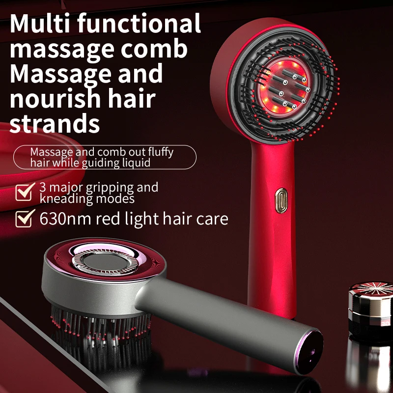 Elektrische Vibration Massage Kamm Rot Licht Therapie Haar Wachstum Massage Kopfhaut Pinsel Anti Haarausfall Flüssigkeit Öl Applikator Haarpflege Image