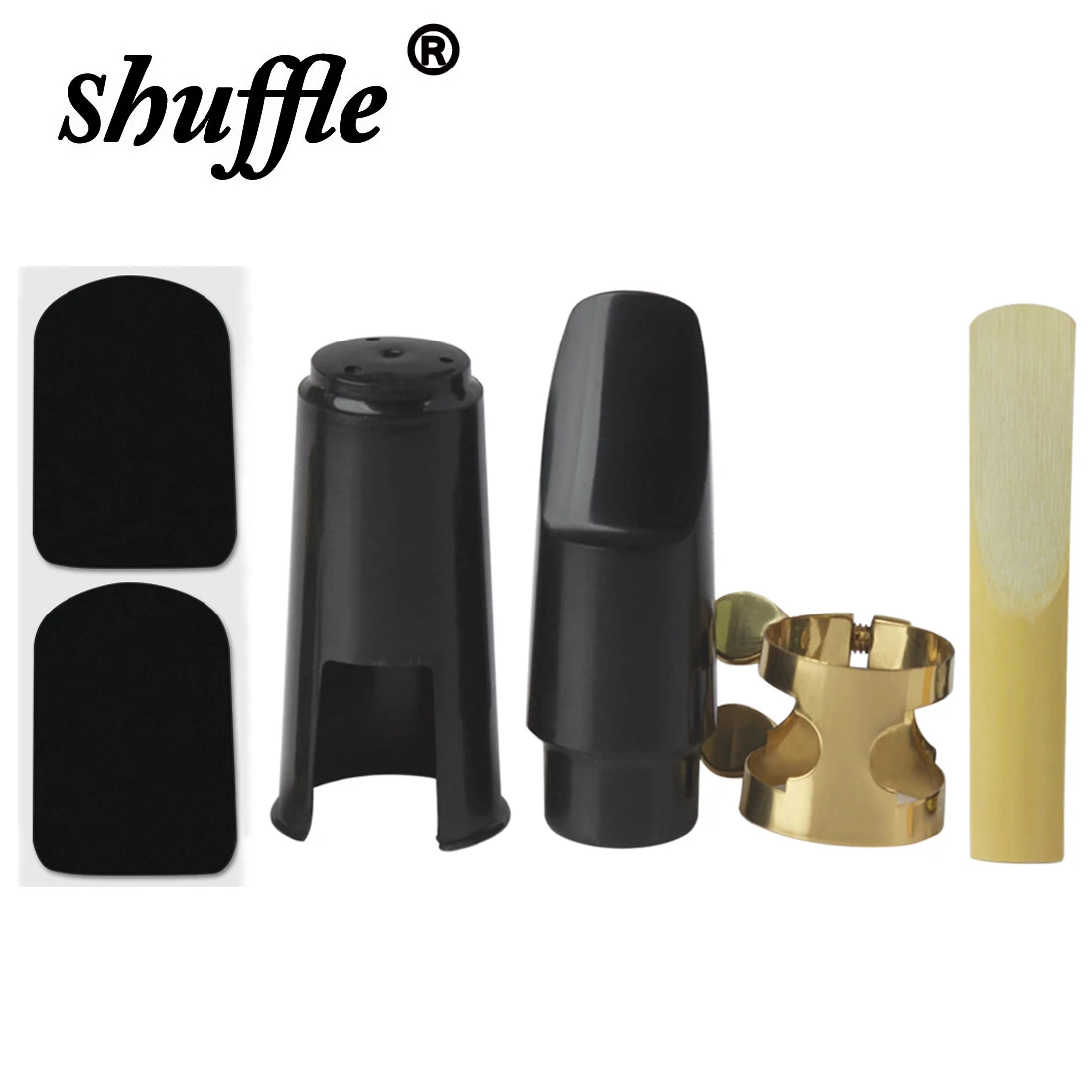 Saxophon Mundstück Alto Tenor Sopran Sax Kunststoff mit Kappe Metall Schnalle Reed Dental Pad Holzblasinstrument Zubehör Teile Image