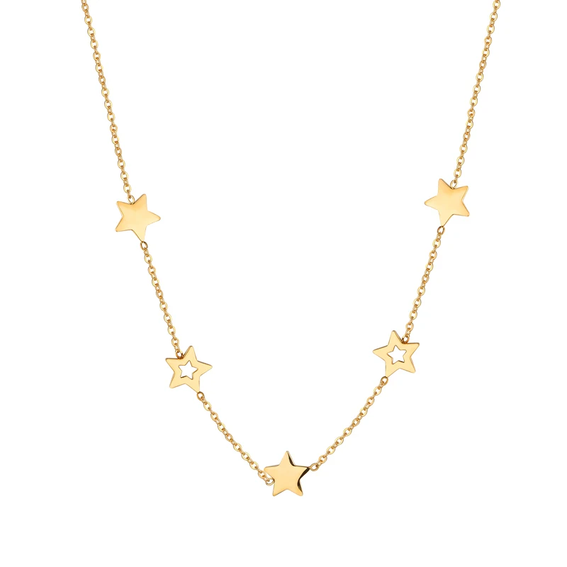 Simpatica collana con ciondolo a forma di stella con ritaglio da 5 pezzi per gioielli da donna e ragazza, collana in acciaio inossidabile, regalo di Natale
