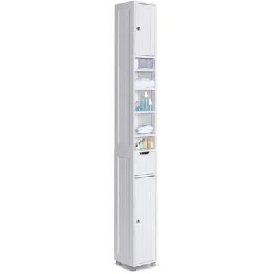 Vounot - Badezimmerschrank Hoch mit 2 Türen und 1 Schublade, Badschrank Schmal, Badezimmer Image