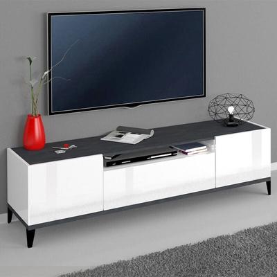 TV-Schrank 160x40 cm modern 2 Fächer Schublade Schiefer weiß glänzend Jacob