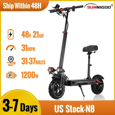 1200W Powerful Electric Scooter 48V 21Ah 31Mph 31-37Miles Range 11'' Tires Dual Shock Absorbing