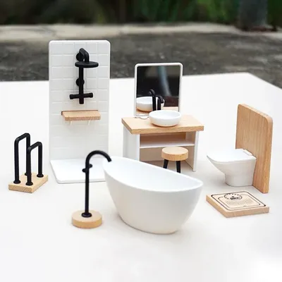 1:12 Dollhouse Miniature Bathroom Set Shower Room Toilet Bathtub Sink Commode Furniture Decor Toy