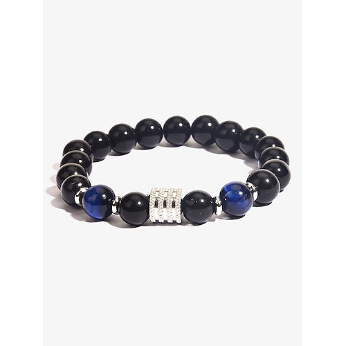 Herrenarmband aus Naturstein und Edelstahlperlen - Tigerauge und schwarzer Onyx - stilvolles und langlebiges Accessoire Image