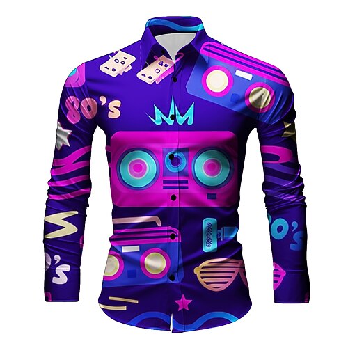 Retro Vintage Retro Vintage 1970er 1980er Hemd Hippie Herren Disco Party Casual Alltagshemd Image