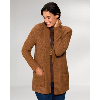 Appleseeds Women's Mixed-Stitch Long Cardigan - Brown - PL - Petite