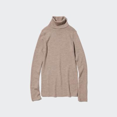 Uniqlo - Wool Ribbed Turtleneck Jumper - Beige - XL