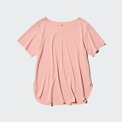 Uniqlo - AIRism - Seamless V Neck Longline T-Shirt - Pink - XXS