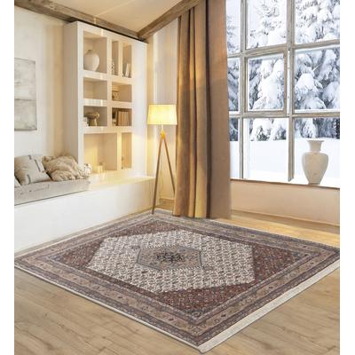 Orientteppich MY HOME "BB Oriental", braun (cream braun), B:90cm H:12mm L:160cm, Schurwolle, Teppiche, reine Wolle, handgeknüpft, orientalisches Design, mit Fransen Image