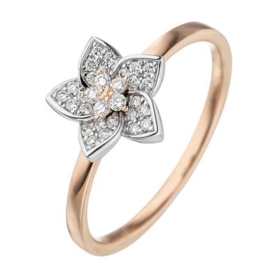 Diamantring JOBO "Blume" Gr. 56, rosa (roségold 585), Fingerringe, Damen, 56, SI = kleine Einschlüsse, Roségold 585-Weiß