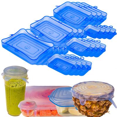 Silicone Stretch Food Lids 12 Rectangular Pack- Reusable Leak-Proof Containers Covers for Fresh Food Storage