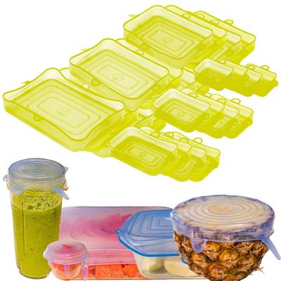 Silicone Stretch Food Lids 12 Rectangular Pack- Reusable Leak-Proof Containers Covers for Fresh Food Storage