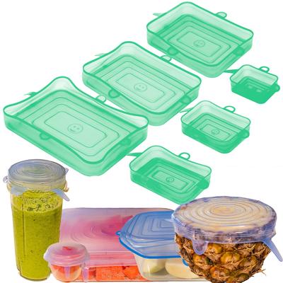 Silicone Stretch Food Lids 6 Rectangular Pack - Reusable Leak-Proof Containers Covers for Fresh Food Storage - 6pc