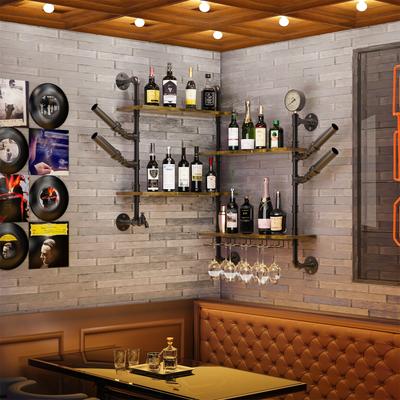 Industrial Pipe Wall Mounted Wine Rack Holder Corner Wine Storage Shelf 4 Tiers