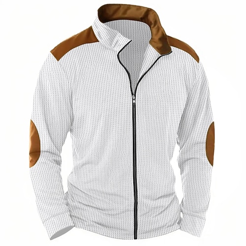Homme T-shirt Veste Tee-shirt Tricot Gaufre Chemise à Manches Longues manche longue Col montant Printemps Automne Bloc de Couleur Mode Designer Basique Zip Up Patchwork Vacances Rue Sortir Blanche