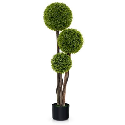 Costway 4 FT Artificial Boxwood Topiary Ball Tree in Weighted Pot with Triple Ball