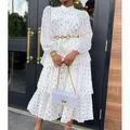 Robe mi-longue élégante à volants pour femmes, imprimé à pois, manches longues, boutons vers le haut, boule, quel que soit le style français, robe en mousseline de soie féminine, 2023