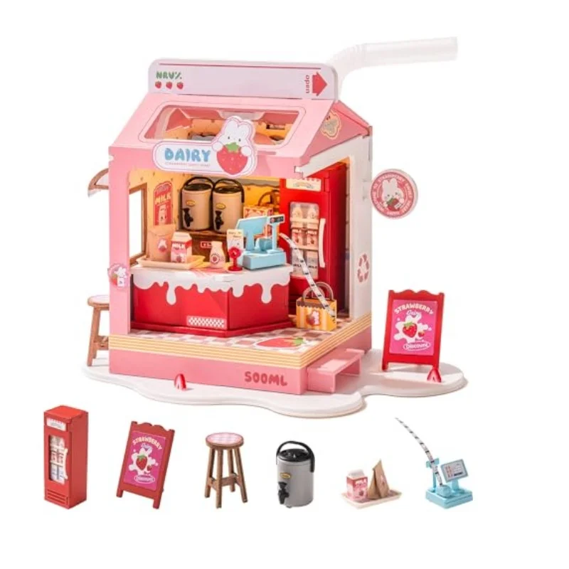 Rolife boulangerie boîte maison de poupée en bois bricolage maison Miniature avec meubles maison de poupée avec lumières LED pour les filles