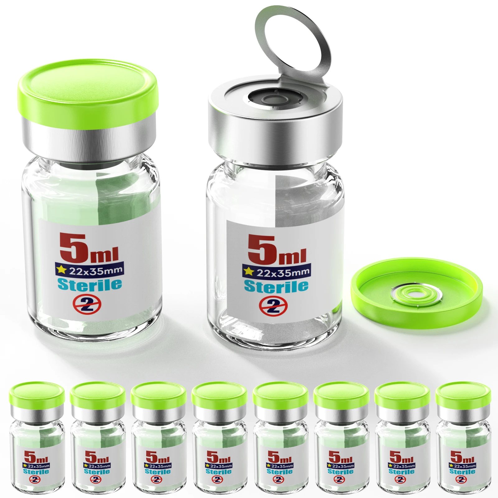 Sterile leere Fläschchen mit 20mm selbstheilendem Injektionsport und gratfreiem, abreißbarem Kunststoff-Aluminium-Verschluss, Glaslaborflasche Image