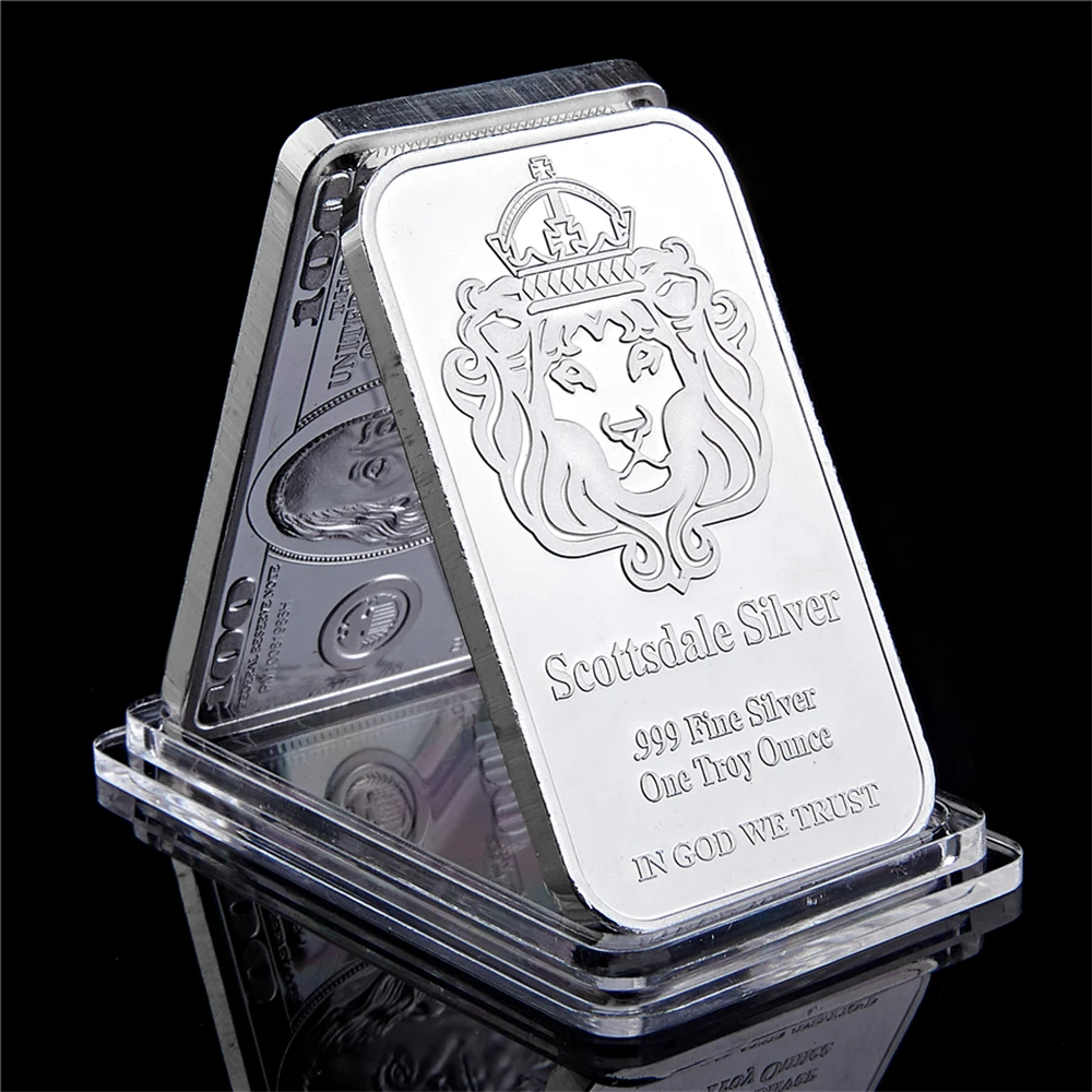 Scottsdale Silver 999 Fine Silver One Troy Ounce 1 Bars Bullion In God We Trust Münze mit Vitrine Image