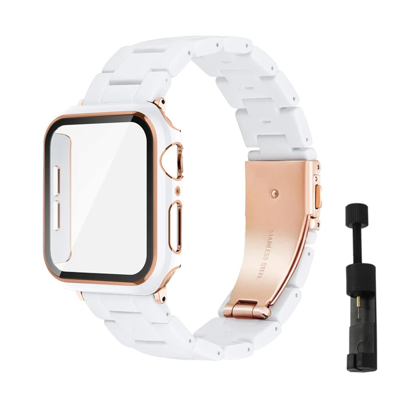 Harzarmband + Hülle für Apple Watch Band Serie 9 8 7 45 mm 41 mm Displayschutzbänder iWatch SE 6 5 4 44 mm 40 mm Armband Image