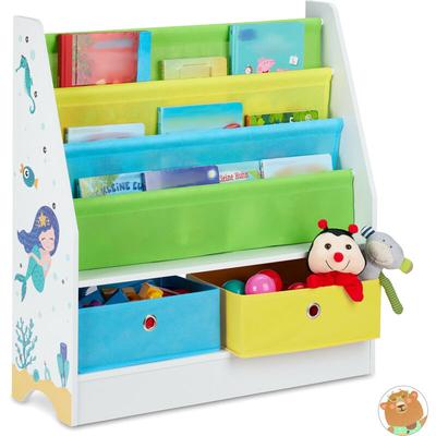 Kinderregal Meermotiv, 2 Boxen, 3 Fächer, Spielzeug Aufbewahrung, Kinder Bücherregal hbt 74 x 71 x