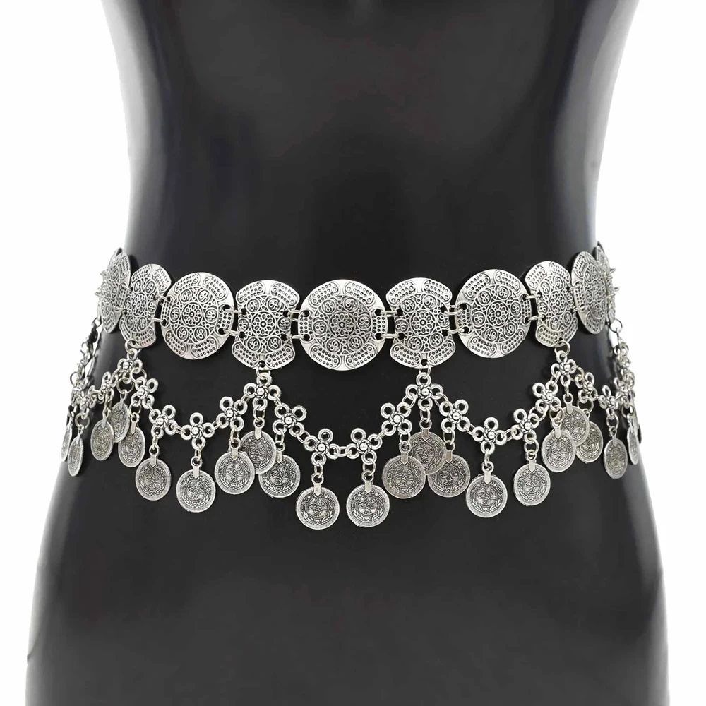 Gypsy Vintage Silbrige Münze Quaste Bauchketten für Frauen Boho Ethno Sommer Strand Party Antike Gürtel Afghanischer Indien Körperschmuck Image