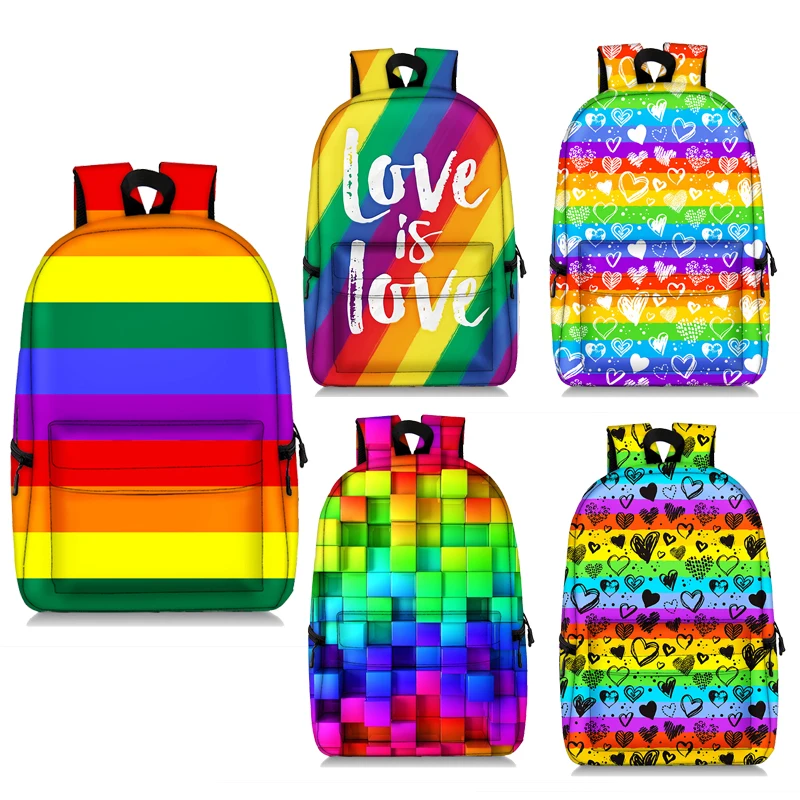 Sacs d'école mignons pour garçons et filles, sac à livres pour hommes, sac à dos d'école arc-en-ciel et cœur d'amour, sac à dos de voyage pour femmes, sac pour ordinateur portable