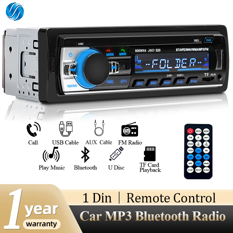SINOVCLE autoradio 1 din lecteur stéréo Bluetooth lecteur MP3 60Wx4 FM Radio stéréo Audio musique USB/SD avec entrée AUX dans le tableau de bord