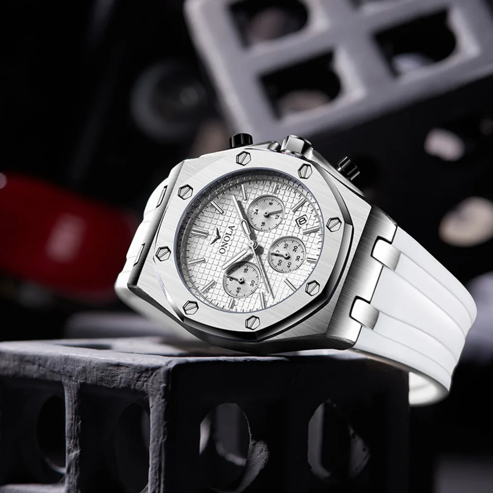 ONOLA montres pour hommes montre de sport haut de gamme élégant multifonctionnel minuterie calendrier lueur bande de Silicone hommes montre Reloj Hombre