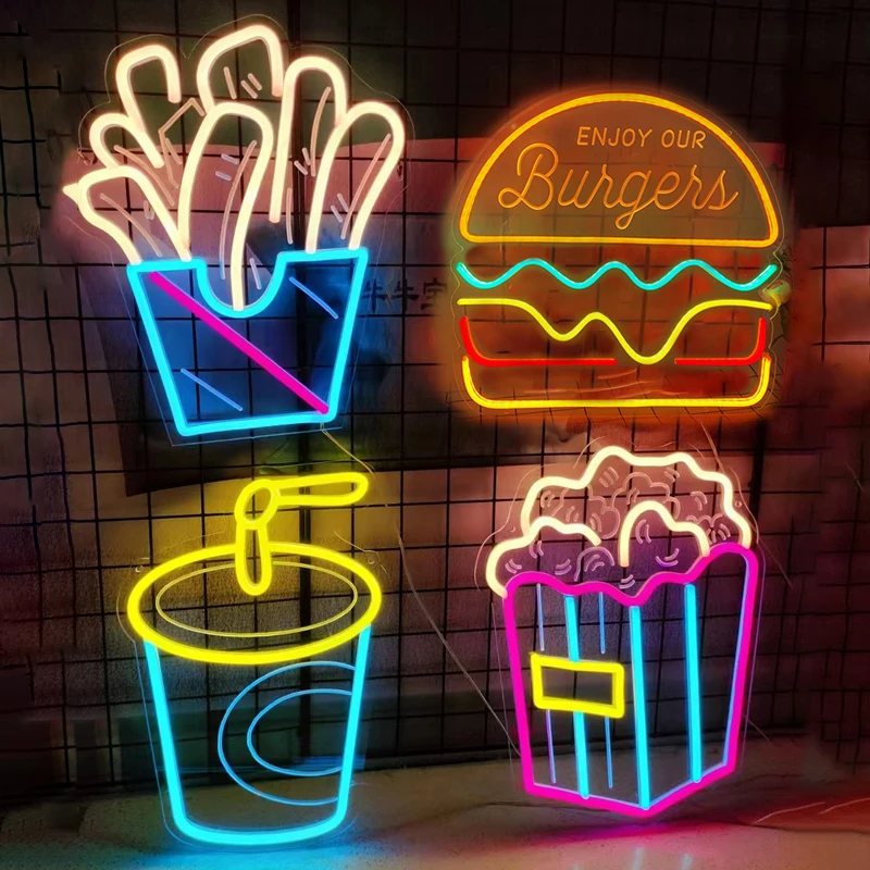 Business Shop Party Neon Zeichen Hamburger Pizza Pommes Neon Licht Für Restaurant Essen Haus Wand Led Zeichen Lebensmittel Shop Kino Dekor Image